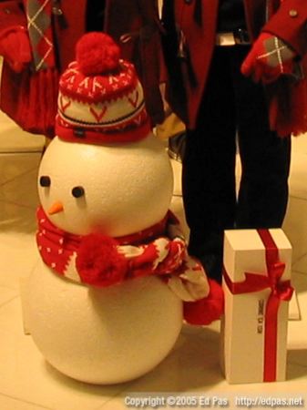'red' snowman and xmas present