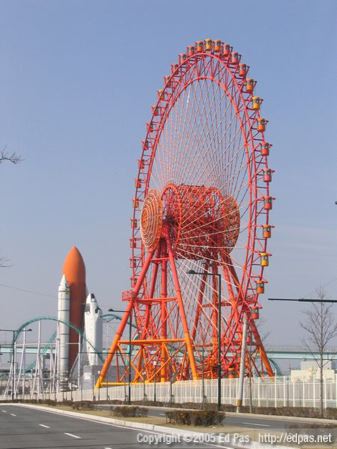space shuttle and big wheel at Space World