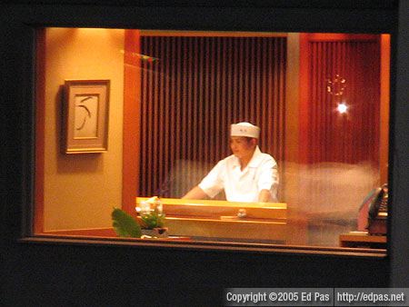 detail of sushi chef near Nakasu, Fukuoka City